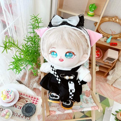 niannyyhouse 20cm Plush Doll Clothes Headband White Hoodie Black Strap Dress Backpack 8in Doll Clothing