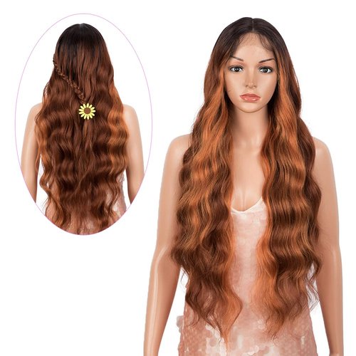 Style Icon 32” Long Wavy Wig Middle Part Synthetic Wigs Lace Front High Temperature Fiber Heat Resistant Wig (32 Inches, TTOL 99A/340C/145T)