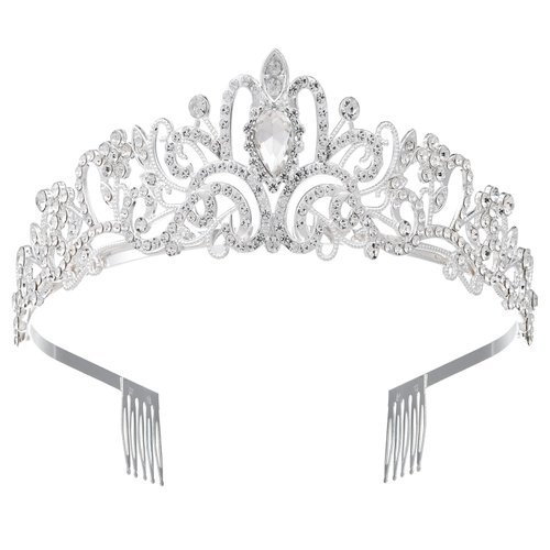 Zerenfy Sparkling Crystal Princess Tiara for Women Girl Crown Queen Fashion Headband for Wedding Birthday Bride Bridal Prom Party Halloween Christmas Valentines Mothers Day Gifts Silver