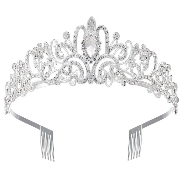 Zerenfy Sparkling Crystal Princess Tiara for Women Girl Crown Queen Fashion Headband for Wedding Birthday Bride Bridal Prom Party Halloween Christmas Valentines Mothers Day Gifts Silver