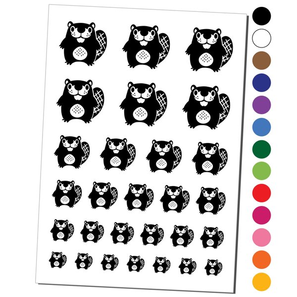Kawaii Cute Beaver Buddy Temporary Tattoo Water Resistant Fake Body Art Set Collection - Red (One Sheet)