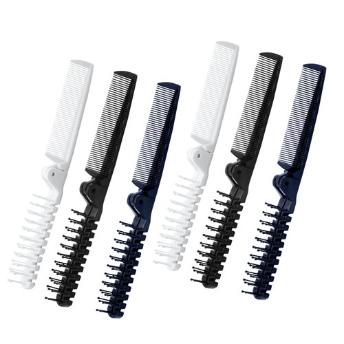 Piutouyar 6 Pack Travel Hair Comb, Portable Folding Comb Brush Combo, Small Compact Pocket Collapsible Comb, Anti-Static Double Headed Combs(Black+White+Pearl Blue)