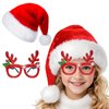 QLINLEAF 4Pack Red Santa Hat for Kids Plush Christmas Hats and Christmas Glasses Eyeglasses for Xmas Holiday Party for Children