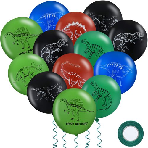 40 Pieces Dinosaur Latex Balloons dinosaur Balloons for Birthday Party Supplies for Kids Dinosaur Style Balloon with 10m Green Ribbon Dinosaur Decoration Supplies Baby Shower