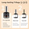 modelones 4 in One Nail Glue with Gel Top and Base Coat Gel Nail Kit, No Wipe Base Coat Long Lasting Glossy Top Coat 3Pcs Gel Nail Glue for Nail Tips, Blooming Gel, Rhinestone Glue