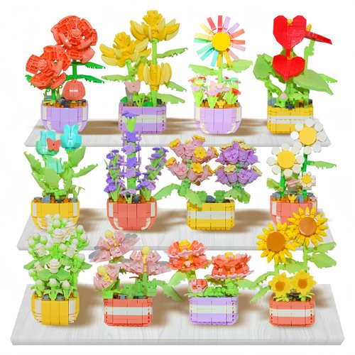 Xixikocol Flower Botanical Collection Mini Building Block Set, Plants Office Home Decor Bonsai, Creative Toys Building Project for Adults, Gifts Ideas for Adults Teens (Pack of 12)