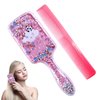 2PACKS Hair Brush and Hair Comb Glitter Detangling Hair Brush with Pink Comb Set Soft Anti-static Massage Scalp Brush