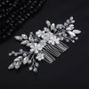 Teyglen Flower Pearl Bride Wedding Hair Comb Silver Crystal Hair Comb Bridal Hair Piece Decorative Hair Accessories for Bride Rhinestone Headpiece for Women Grils (Silver)