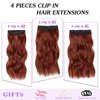 NAYOO 4PCS Clip in Hair Extensions Long Wavy Curly Synthetic Thick Hairpieces Wine Red for Women with Fiber Double Weft Hair Full Head（16 Inch, Wine Red）
