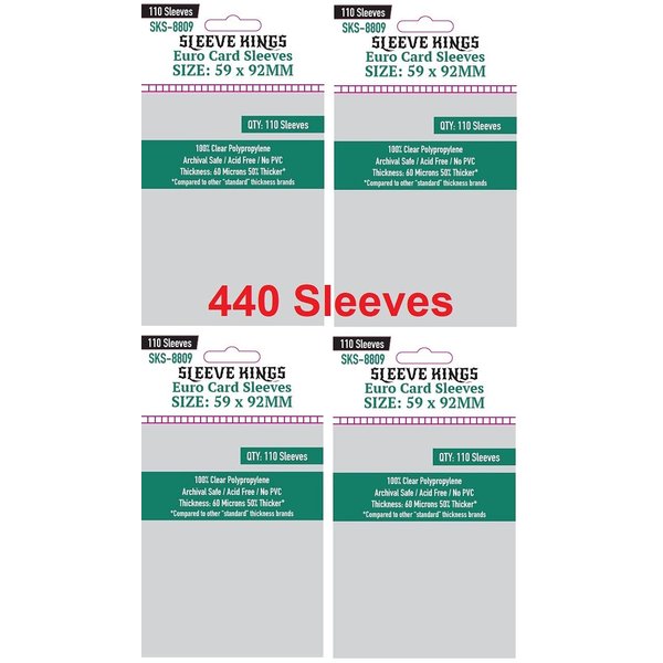 Sleeve Kings Euro Card Sleeves 59 X 92 mm (4x110 Pack, 440 Sleeves)