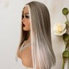 21AE Ombre Ash Blonde Wig with Baby Hair Pre plucked White Grey Balayage Highlights Streaks Platinum Blonde Lace Front Wigs for White Women Straight Bob Japanese Synthetic Wig Soft as Human Hair