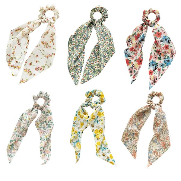 6 Pcs Floral Hair Bandanas Chiffon Head Kerchief for Women Girls Boho Hair Scarf Headband Bandana Daisy Elastic Band Head Scarf (Floral -Yellow/Red/powder/White/Orange/Green)
