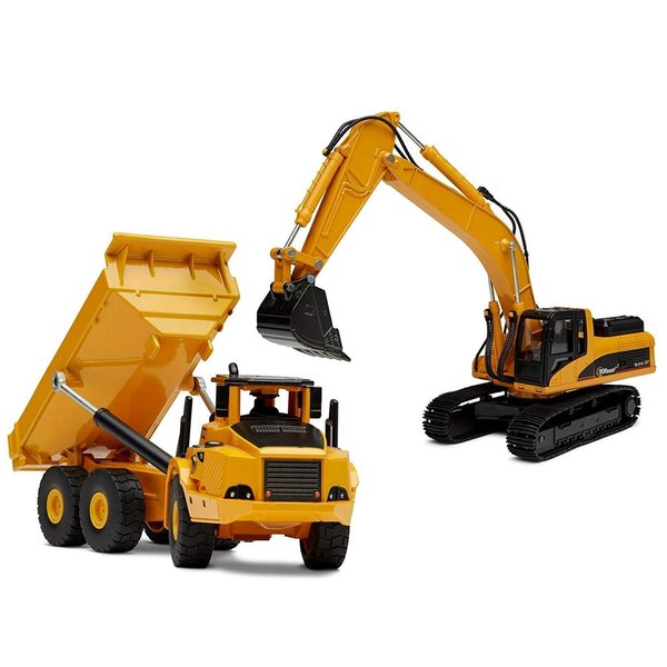 Top Race Construction Toys Set - Metal Excavator Toy, Dump Truck Toy for Kids - Realistic Toy Trucks with Moving Parts for Indoor, Outdoor Play - Durable Construction Vehicles for Boys and Girls