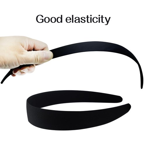 enop Black Satin Headbands for Women 1 Inch Anti-slip Black Ribbon Hair Bands for Girls Plain Hard Headbands for Crafts 16 Pack