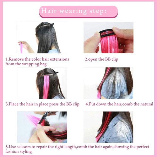 ZHIRXIN 16 Pcs Clip in Pink Purple Hair Extensions, 20 Inch Colored Hair Extensions Party Highlights Long Straight Synthetic Hairpieces for Women Kids Girls （Pink Purple）