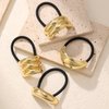 4PCS Gold Hair Ties, Metal Hair Ties for Thick Hair, Gold Geometric Hair Ties No Damage, Gold Ponytail Cuff Elastic Hair Ties for Women, Gold Hair Accessories for Christmas Holiday Gifts