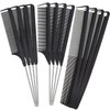 Patelai 12 Pieces Parting Comb for Braids Rat Tail Comb Steel Pintail Comb Fine Teeth Comb Heat Resistant Teasing Combs with Stainless Steel Pintail (Black)
