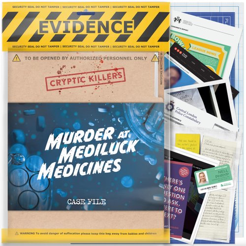Cryptic Killers Unsolved Murder Mystery Game - Cold Case Files Investigation Detective Evidence & Crime File - Individuals, Date Nights & Party Games- Murder at Mediluck Medicines