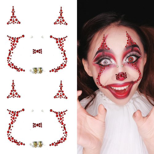 2 Packs Halloween Face Gems Jewels Tattoos Day of the Dead Skull Face Temporary Tattoos Rhinestone Crystal Body Gems Makeup Stickers for Halloween Party Cosplay