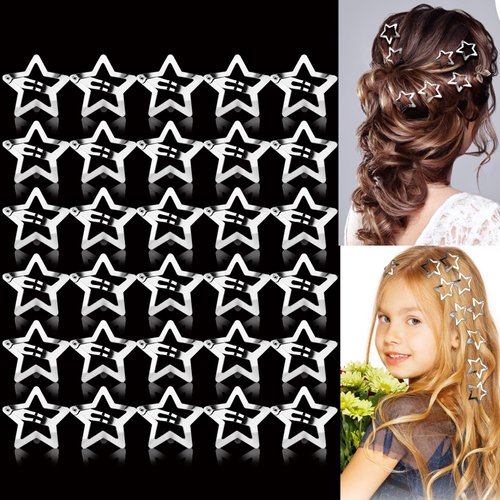 Ouligay 30PCS Star Hair Clips Silver Metal Star Barrettes Star Snap Hair Clips Star Hairclips Non...