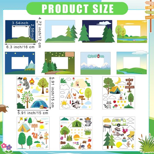 Beeveer 48 Packs Camp Picture Frame Craft Kits Camping Craft DIY Picture Frame Crafts Gifts Bulk with Camp Raccoon Stickers for Classroom Home Party Activities VBS Supplies