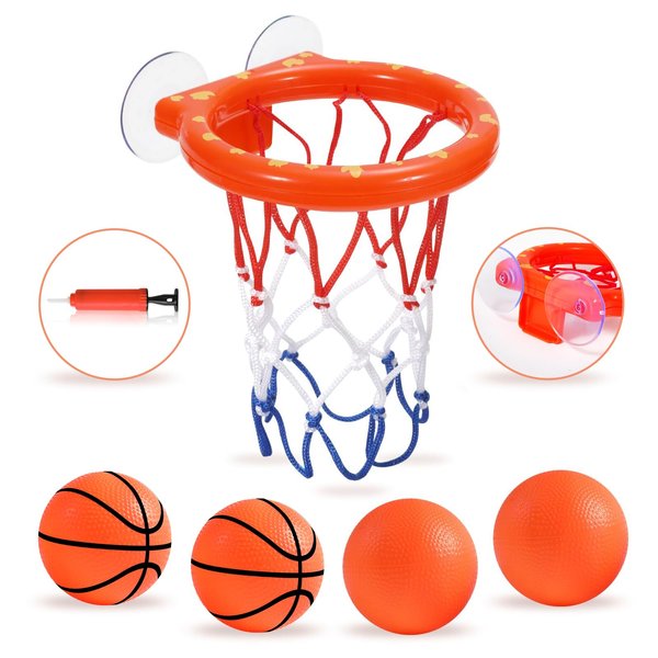 KSABVAIA Bath Toys - Bathtub Basketball Hoop for Kids Toddlers,Bath Toys Shower Toys for Kids Ages 4-8,Suction Cup Basketball Hoop & 4 Soft Balls Set for Boys Girls