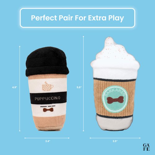 GA FE Dog Squeaky Toys, Plush Small Dog Toys for Dogs, Stuffed Dog Toys with Squeakers, 2 pcs Puppy Toys, Coffee Cup Dog Toy, Coffee Lover's