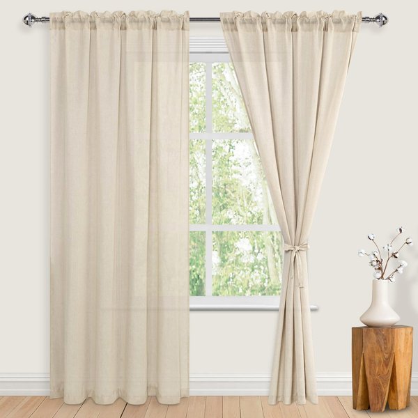 JIUZHEN Butter Linen Sheer Curtains 84 inch Length 2 Panels Set with Tiebacks, Rod Pocket Privacy Light Filtering Textured Semi Sheer Drapes for Living Room/Bedroom，W 60 x L 84