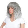SWACC 12 Inch Short Curly Wavy Bob Wig with Bangs Synthetic Hair Wig for Women with Wig Cap (Grey Silver Ombre)