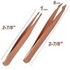 2pc Compact Tweezers Set – Multipurpose Mini Slanted & Pointed Tweezer - Eyebrows Facial Hair Splinter Thorns Ingrown Hair Removal First Aid Kit - Professional Stainless Steel Rose Gold