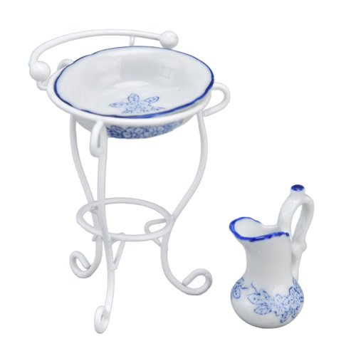 Dollhouse Furniture Bathroom Set 1:12 Washbasin Stand Doll House Kettle and Basin Dollhouse Bathroom Accessories