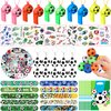 YUJUN 112 PCS Soccer Party Favors Set , Soccer Toy Soccer Fidget Spinners Slap Bracelet Whistle Tattoos Stickers Keychains for Kids Soccer Themed Birthday Party Favors Goodie Present Bags Decorations