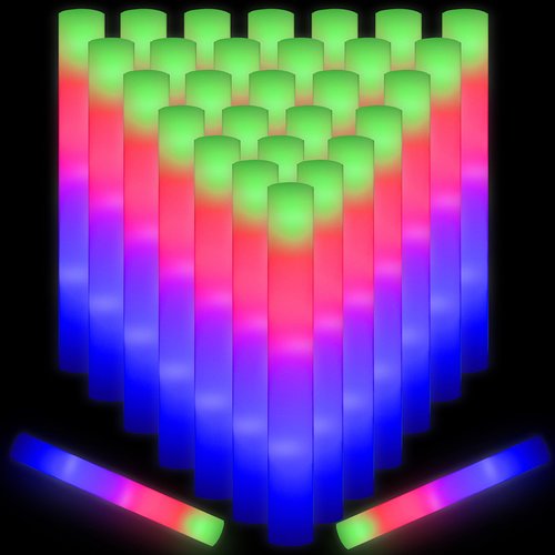 Lifbeier 30 PCS Led Foam Sticks,Flashing Foam Glow Sticks Party Supplies,Light up Foam Sticks Batons for Birthday,Christmas, Halloween Party,Wedding Glow Stick