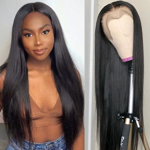 YOU WDERFUL Straight Lace Front Wigs Human Hair 13x4 Glueless Lace Frontal Wigs Pre Plucked Hairline Brazilian Straight Human Hair Wigs for Black Women with Baby Hair (18 Inch)