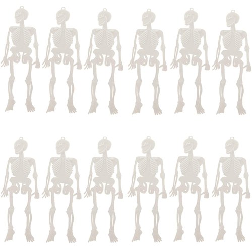 Ishang Glow in The Dark Fake Skeleton Set of 12 pcs, Night Light Illusion Luminous Realistic Plastic Fake Skull Spooky Ghost for Halloween Trick Toys Wall Hanging Decorative Props (White)