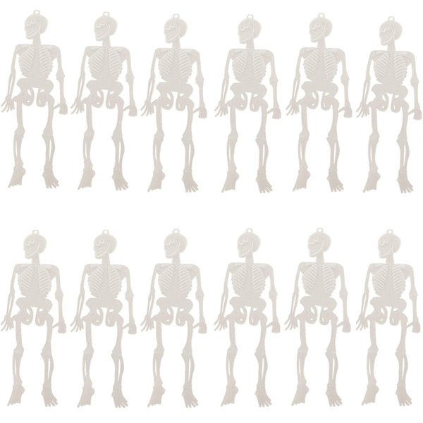 Ishang Glow in The Dark Fake Skeleton Set of 12 pcs, Night Light Illusion Luminous Realistic Plastic Fake Skull Spooky Ghost for Halloween Trick Toys Wall Hanging Decorative Props (White)
