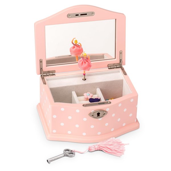 Elle Jewelry Box - Ballerina Jewelry Organizer and Swan Lake Wind-Up Music Box for Girls and Teens, Accessories and Keepsake Wooden Storage with Lock and Mirror, Charming Room Decor and Gift, Small