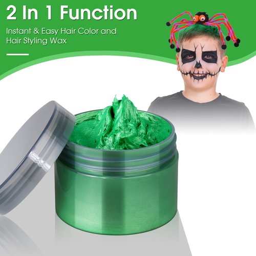 Temporary Hair Color Wax Kit, Stocking Stuffers for Teen Girls Age 4 5 6 7 8 9 10+, Hair Dye Color Wax Washable Natural Hair Styling for Girls with Halloween Spider Headband Cosplay(Green)