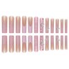 24Pcs Long Square Press on Nails Pink French Tip Fake Nails Silver Rhinestones with Flower Full Cover Tips Glue on Nails Artificial Acrylic False Nails Butterfly Charms Design for Women Nails Designs