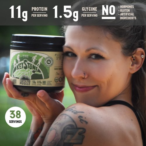 Earth Fed Muscle Keystone Collagen Peptides Powder - Full Absorption - 38 Servings - Supports Hair, Skin, Nails, Joints & Post Workout Recovery -Sugar Free, Soy Free, Gluten Free. Paleo, Keto.