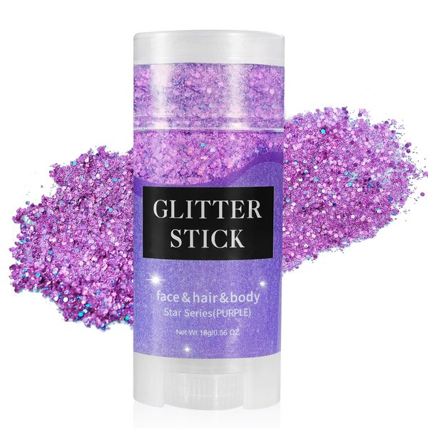 Mysense Purple Body Glitter Stick,Christmas Face Glitter Makeup,Stocking Stuffers,Hair Glitter Gel for Kids Women,Festival Rave Accessories,Sparkling Mermaid Sequins Chunky Glitter Face Paint,0.56oz