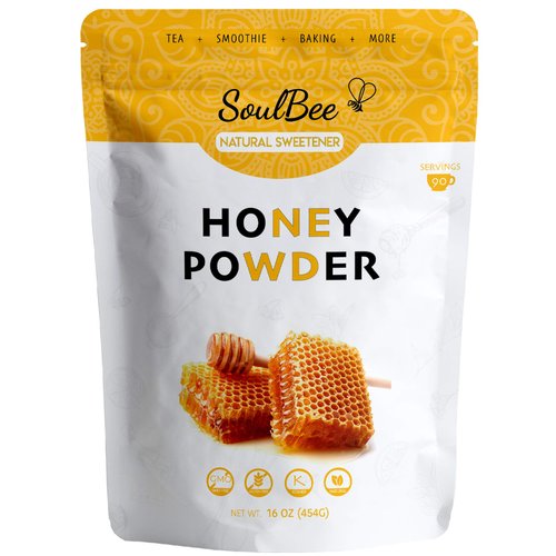 SoulBee ORGANIC HONEY POWDER - 1 Pound - Dehydrated honey as Natural Sweetener for drinks and meals - Perfect for Skin Care - Low Calories, Non GMO, Gluten Free - Natural sugar source (contains tapioca maltodextrin)