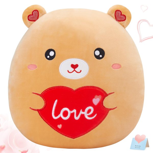 Athoinsu Valentine’s Day Teddy Bear Plush Pillow Soft Stuffed Animal Romantic Cute Love Heart Bear Love You Hugging Home Decor Gifts for Kids All Ages Girlfriends 12 Inch