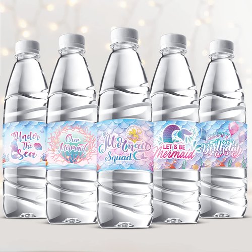 39 Pieces Mermaid Water Bottle Labels Birthday Party Favor Mermaid Water Bottle Wrappers Waterproof Under The Sea Mermaid Bottle Sticker Labels Ocean Mermaid Theme Birthday Party Decoration