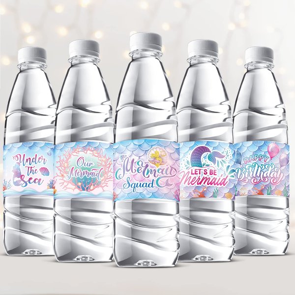 39 Pieces Mermaid Water Bottle Labels Birthday Party Favor Mermaid Water Bottle Wrappers Waterproof Under The Sea Mermaid Bottle Sticker Labels Ocean Mermaid Theme Birthday Party Decoration