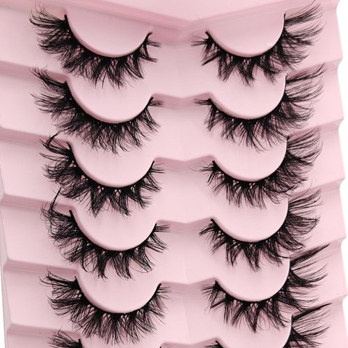 MIKIWI Fluffy False Eyelashes Crisscross Dramatic Faux Mink Eyelashes Wispy Cat Eye Lashes Volume Look 7 Pairs