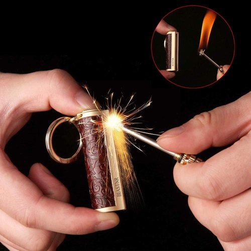 BIASTNR Permanent Match,Keychain Matchstick Fire Starter Immortal Lighter,Flint Match Stick Kerosene Refillable Lighter for Outdoor Camping Survival,Dark red