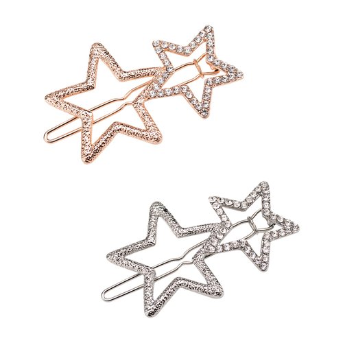 2Pcs Y2K Star Hair Clips, Geometric Rhinestone Star Accessories for Women and Girls, Durable Metal Star Barrettes, Non-Slip Stylish Hairpins, Silver and Gold (Gold Silver)