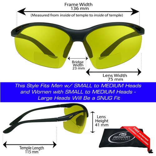 proSPORT Safety Bifocal Glasses Yellow Lens +1.50 z87 Semi Rimless Night Driving for Men and Women
