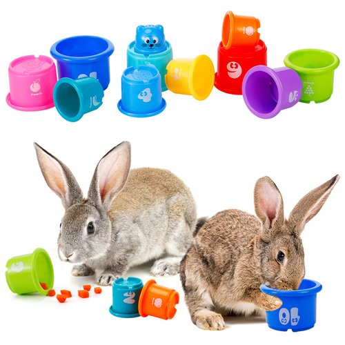 MEWTOGO 11 Pcs Stacking Cups for Rabbits - Reusable Multi-Colored Bunny Toys of Different Sizes, Safe Plastic Nesting Toys for Rabbits Bunny Gifts Small Animals Hiding Food and Playing
